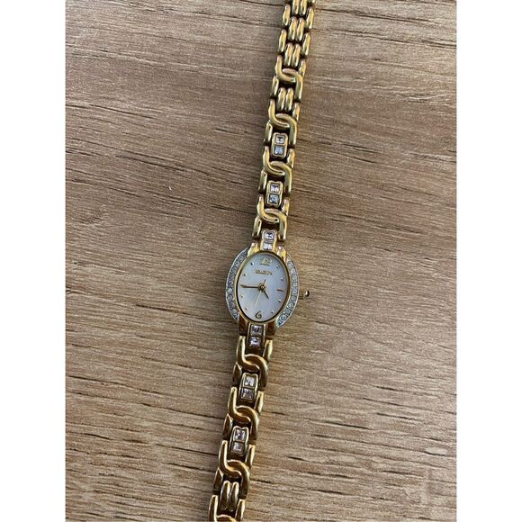 Elgin Vintage Small Gold Watch with Crystal Face - Picture 2 of 10